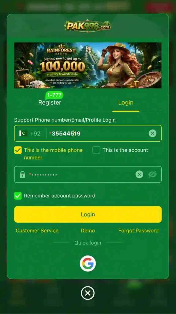 pak998 game login
